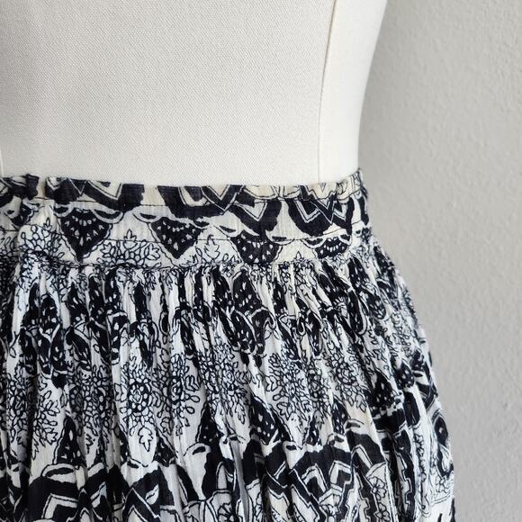 Vintage 90s Black White Paisley Print Tiered Boho Prairie Midi Skirt L - Picture 7 of 9
